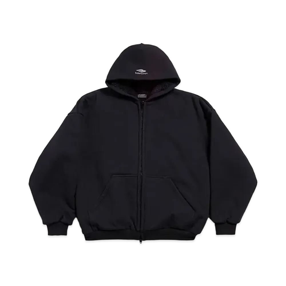BALENCIAGA Men's 3B Sports Icon Outerwear Zip-Up Hoodie Heavy Fleece "Black"