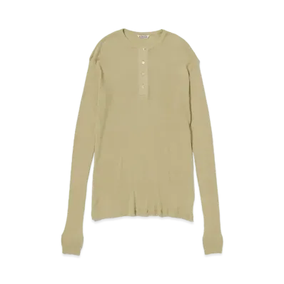 AURALEE Organic Soft Rib Henley Neck L/S Tee "Khaki Beige"
