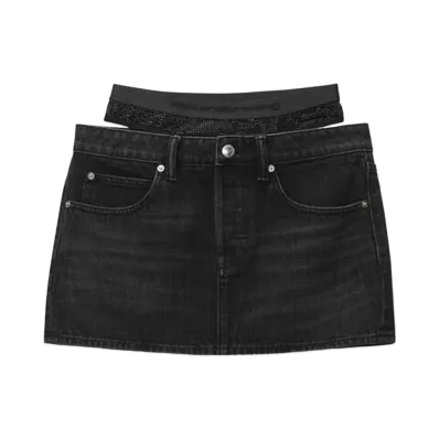 Alexander Wang Crystal Hotfix Prestyle Denim Mini Skirt "Gray Aged"
