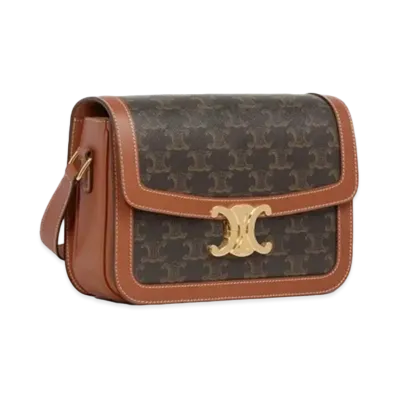CELINE Classique Triomphe Bag In Triomphe Canvas and Calfskin "Tan"
