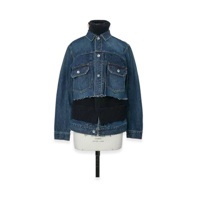 sacai Women's Denim x Wool Knit Jacket "Blue/Dark Navy"