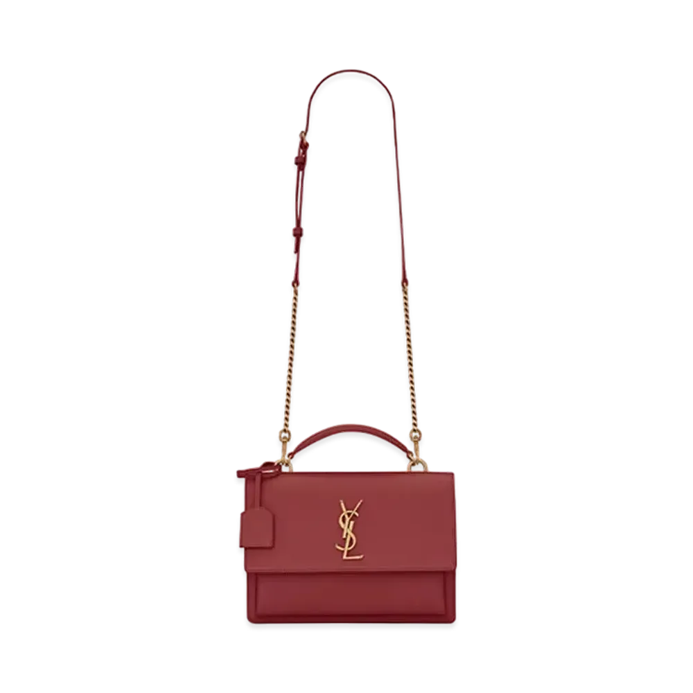 Saint Laurent Medium Sunset Satchel In Smooth Leather "Opyum Red"