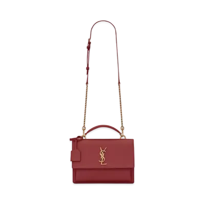 Saint Laurent Medium Sunset Satchel In Smooth Leather "Opyum Red"