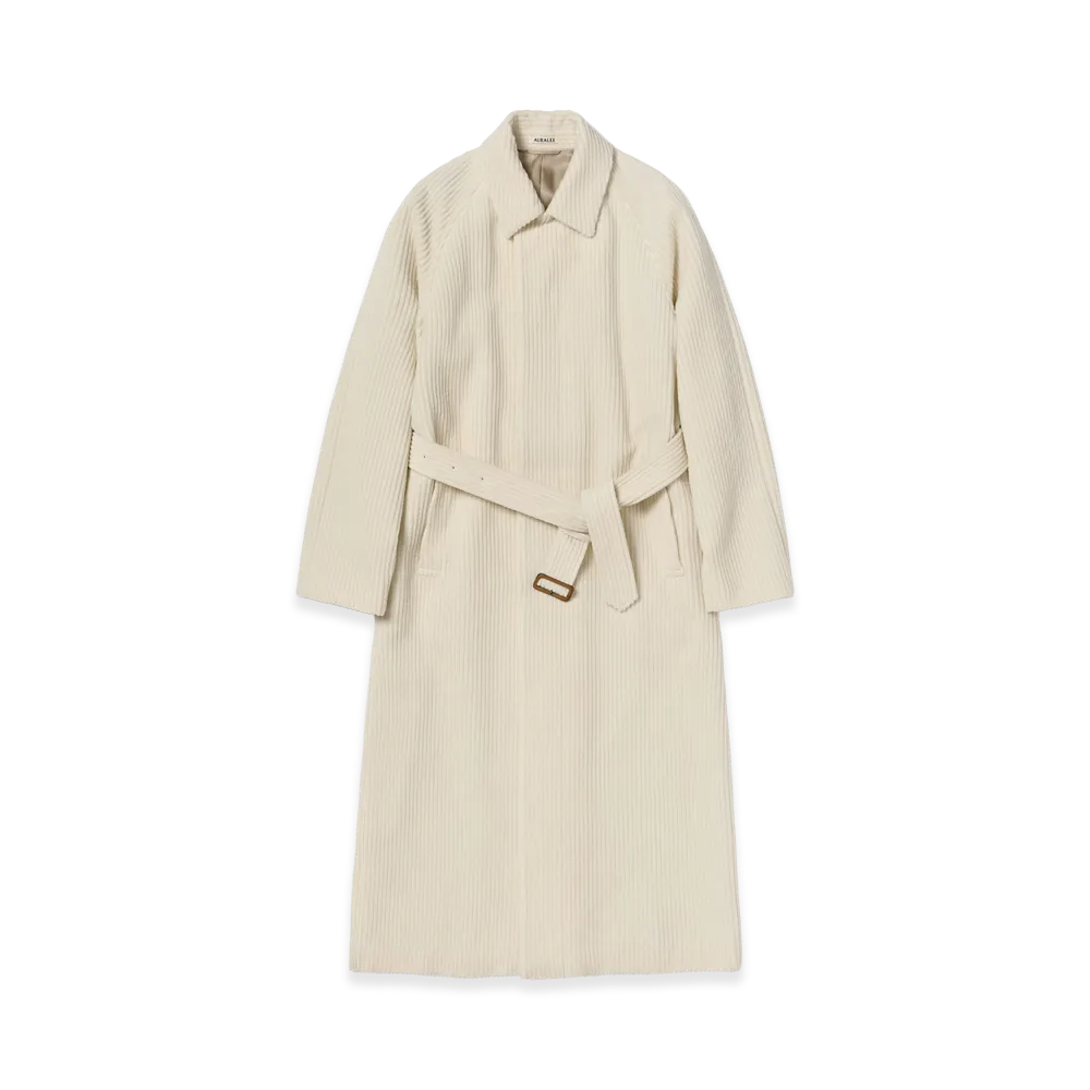 AURALEE Women's Wool Cashmere Corduroy Soutien Collar Coat "Ivory"