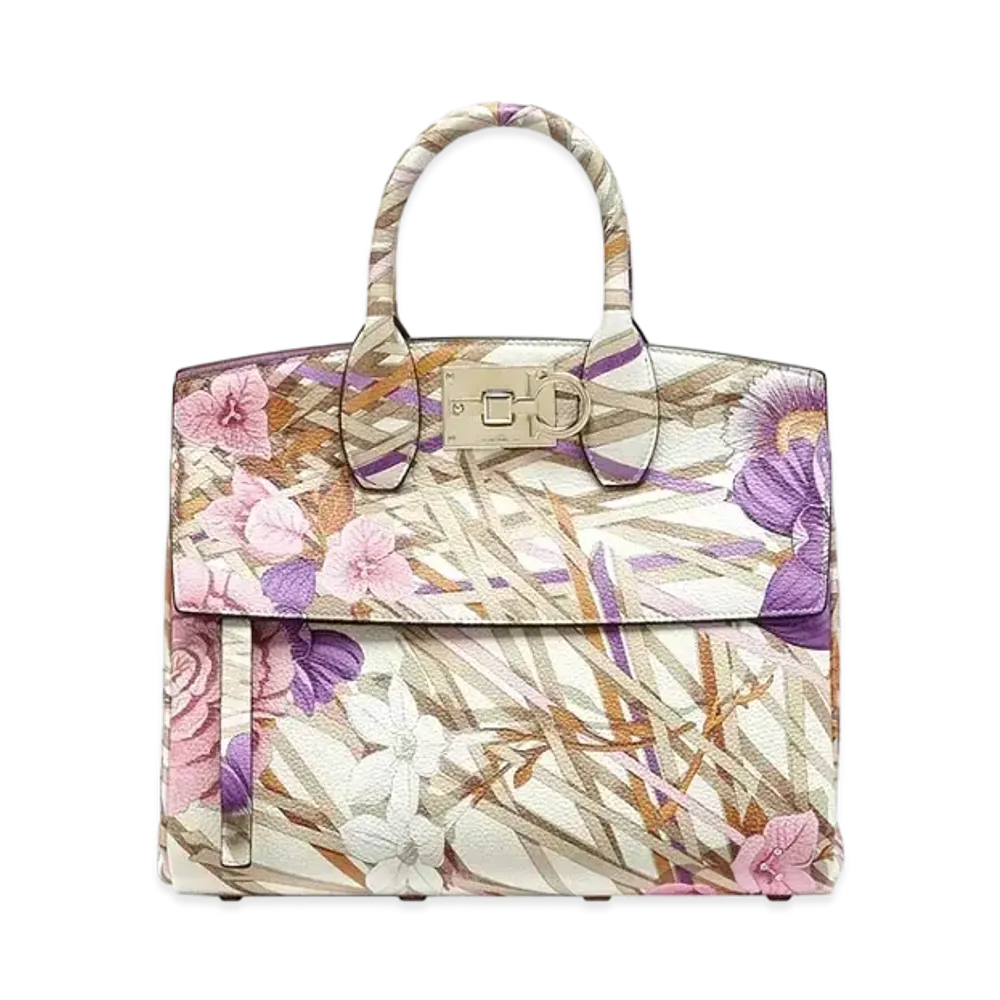 Salvatore Ferragamo Ferragamo Studio Bag (Small) "New Bianco/Vimini/ Flamingo"