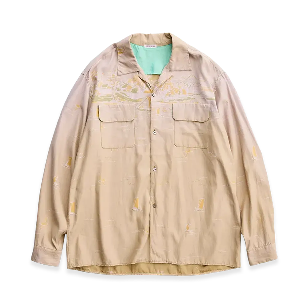 NICENESS B.Palmer Port Print Board Shirt "Fade Camel"