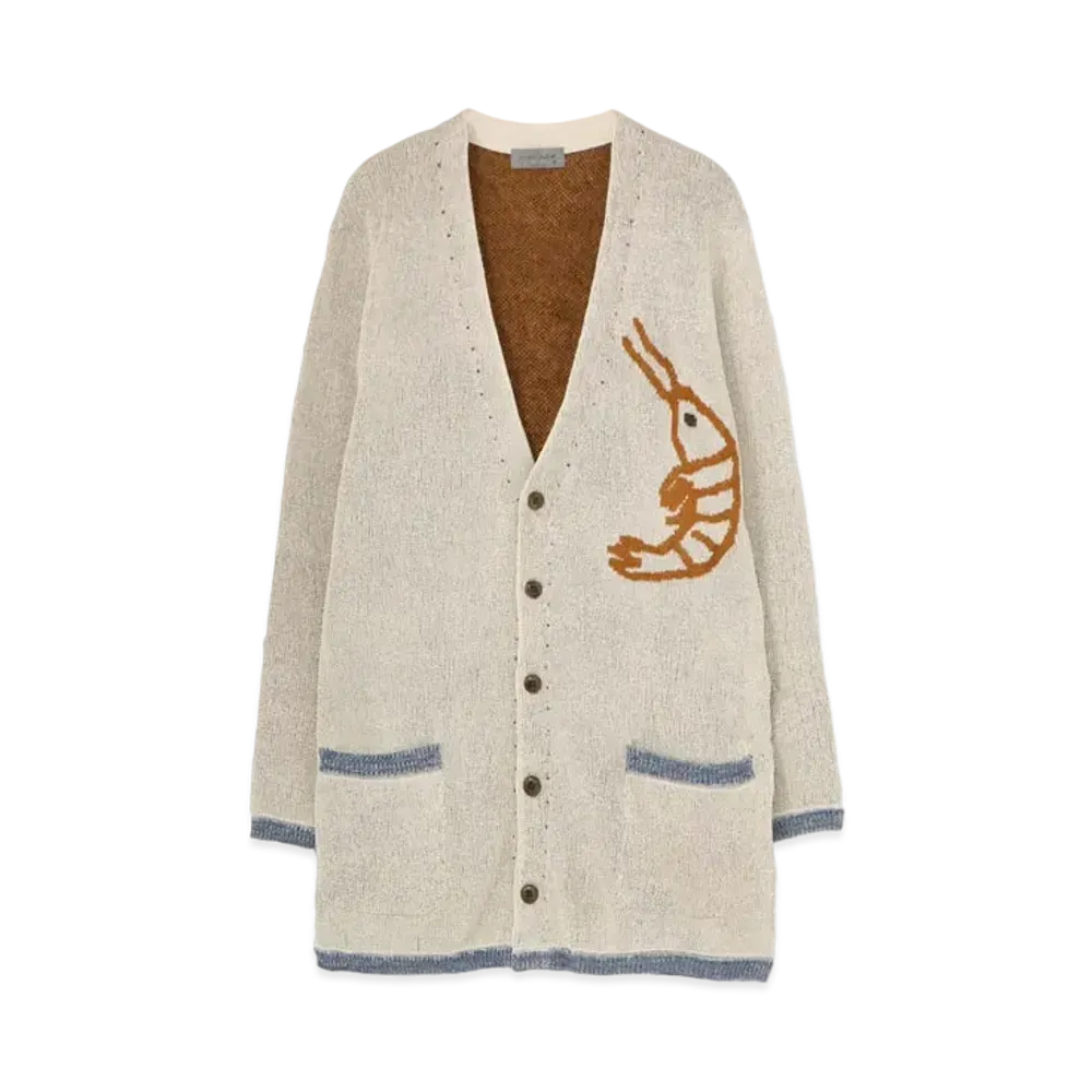 Yohji Yamamoto Pour Homme 7G MESSAGE JACQUARD EVERYONE RESIGN PRINT CARDIGAN "Ivory"
