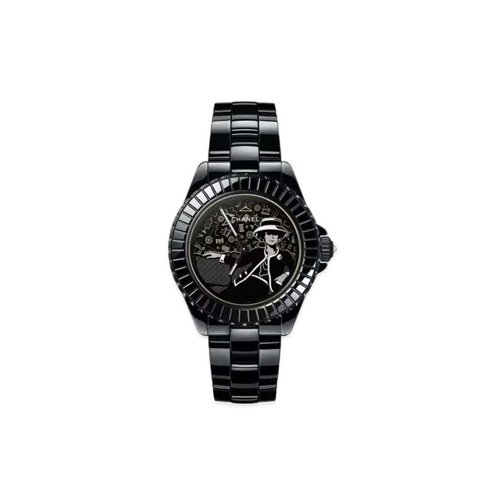 CHANEL Mademoiselle J12 Couture Watch, 38mm Black Highly Resistant Ceramic and Steel H9761