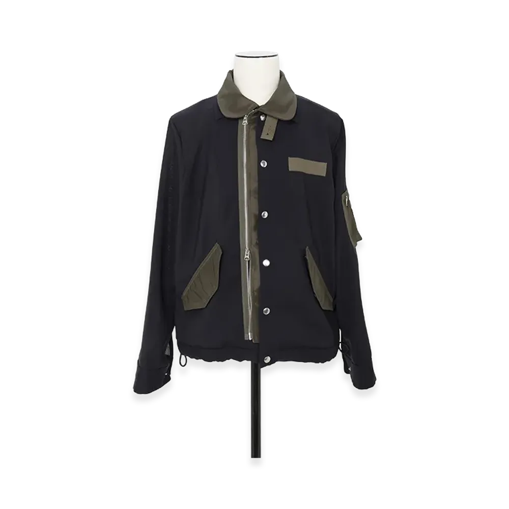sacai Wool Suiting x Nylon Twill Jacket "Navy/Dark Khaki"