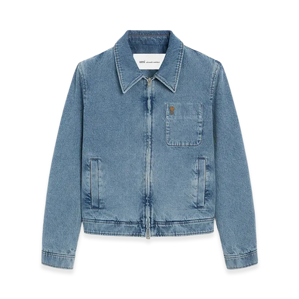 AMI PARIS Cotton Ami De Coeur Zipped Jacket "Blue"