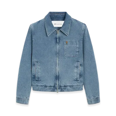 AMI PARIS Cotton Ami De Coeur Zipped Jacket "Blue"
