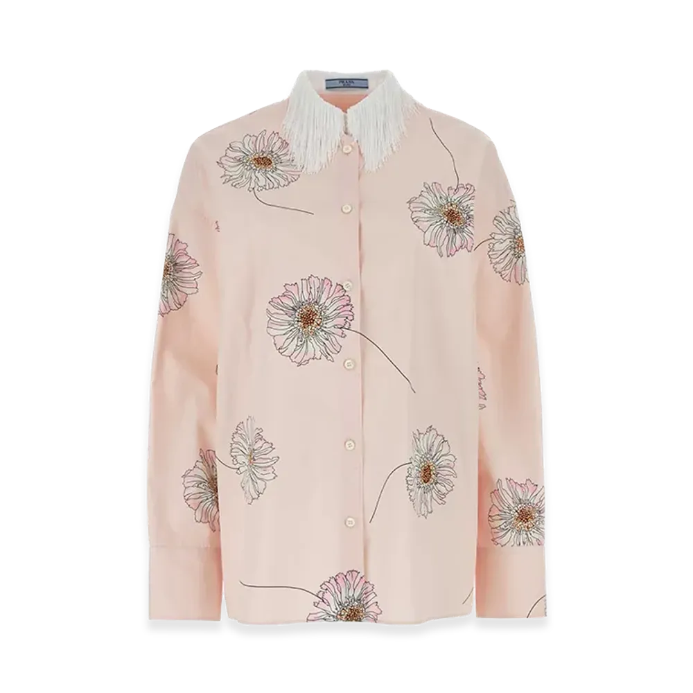PRADA Women's Printed Poplin Oversize Shirt "Pink"