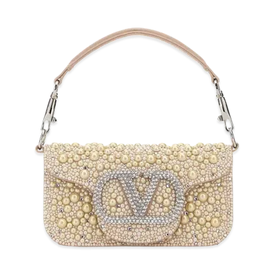 Valentino Women's Embellished Fabric Vlogo Signature Handbag "White"
