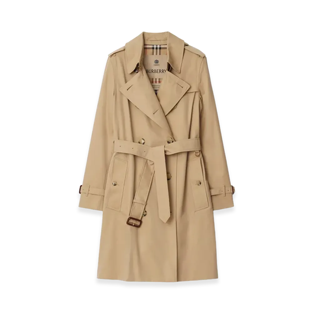 Burberry Women's Mid-length Kensington Heritage Trench Coat "Honey Beige"