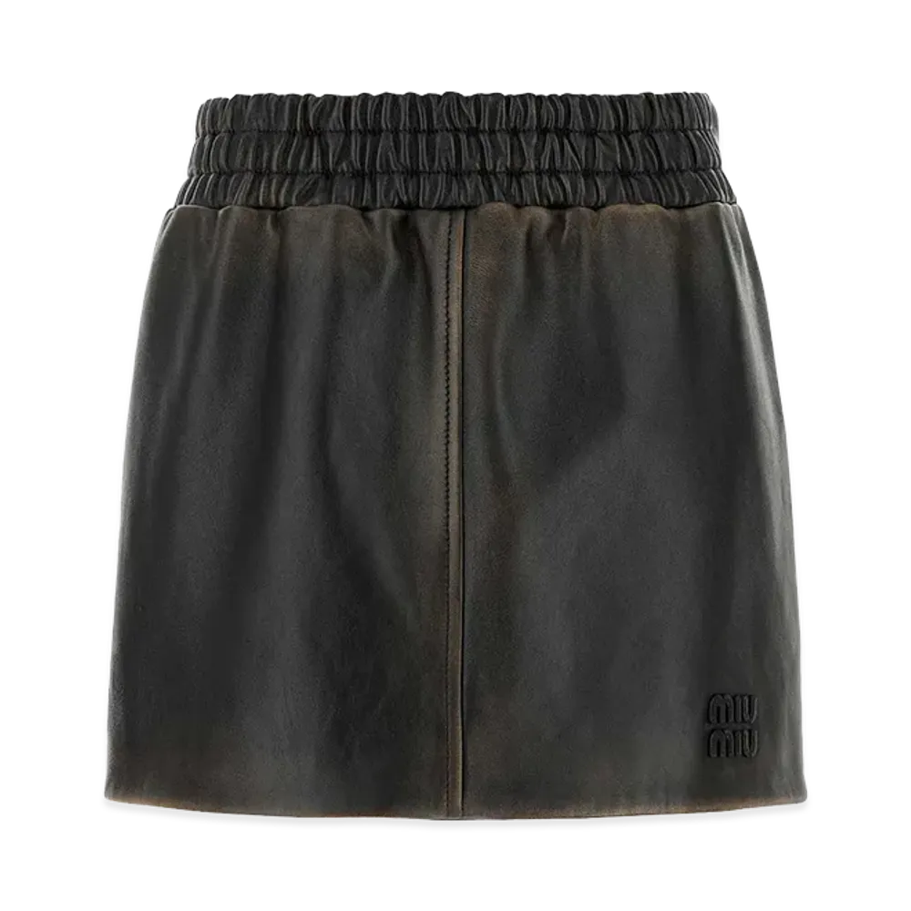 MIU MIU Women's Nappa Leather Mini Skirt "Dark Brown"