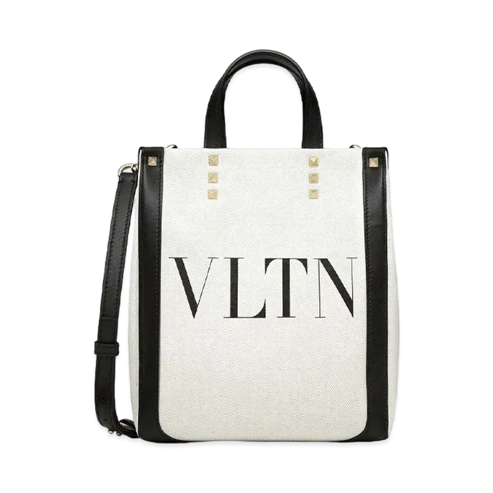 Valentino VLTN N / S Canvas Mini Tote "Natural/Black"