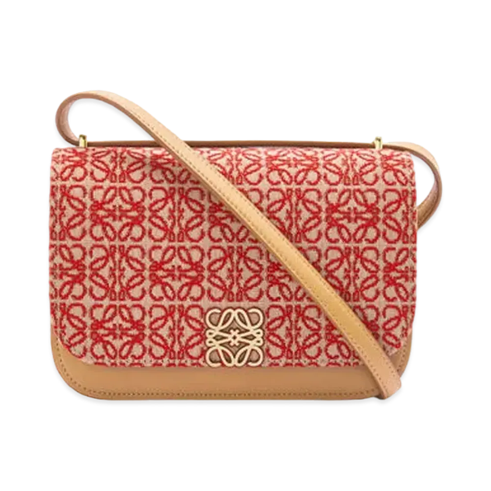 LOEWE Small Goya Bag In Anagram Jacquard And Calfskin "Red/Warm Desert"
