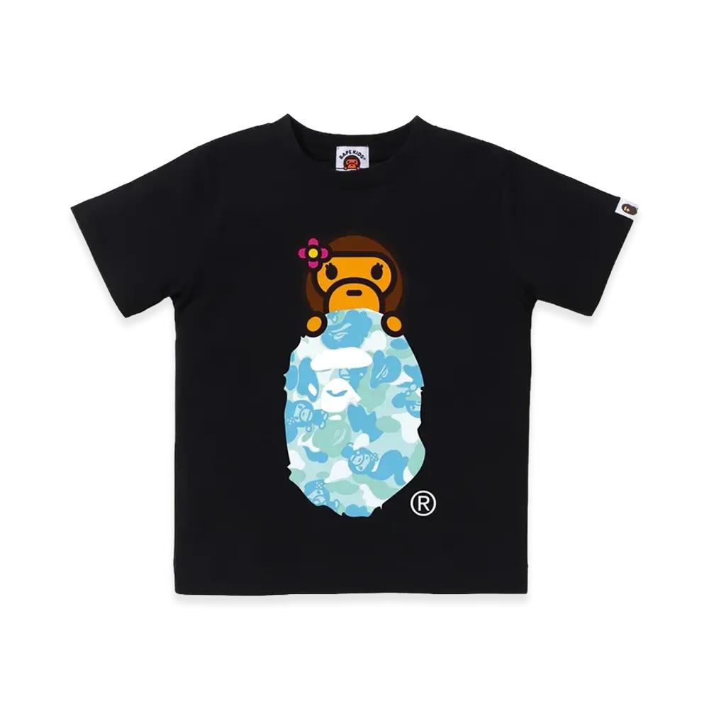 A BATHING APE Kids ABC Lisa Camo Lisa On Ape Head Tee "Black/Sax"