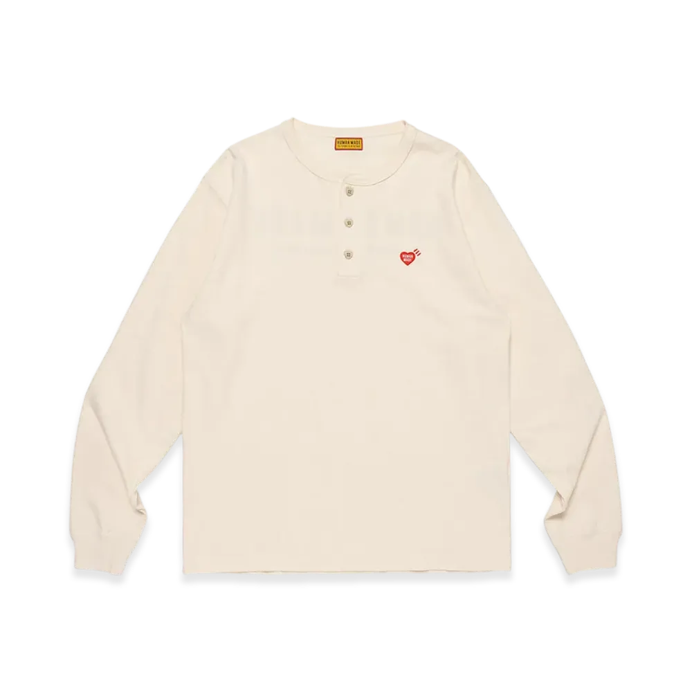HUMAN MADE Henley Neck L/S T-Shirt "White"