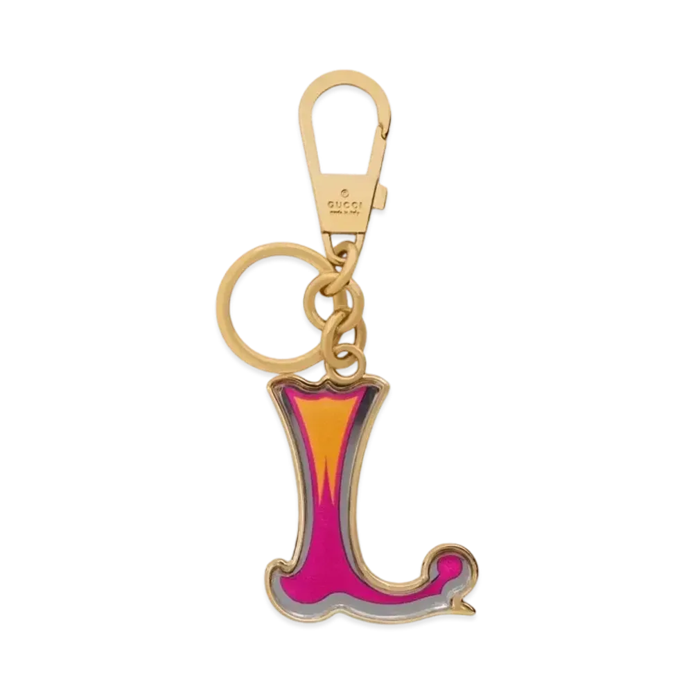 GUCCI Letter L Plexiglas Keychain "Pink/Yellow"