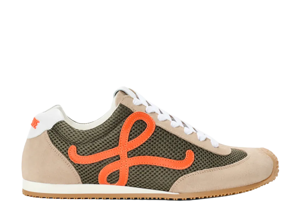 LOEWE Ballet Runner 2.0 in Suede and Mesh "Dark Khaki Green/Orange"