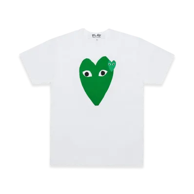 PLAY COMME des GARCONS Printed Green X Black Heart T-Shirt With Green Emblem "White"