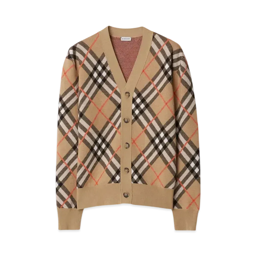 Burberry Check Wool Mohair Blend Cardigan "Sand"