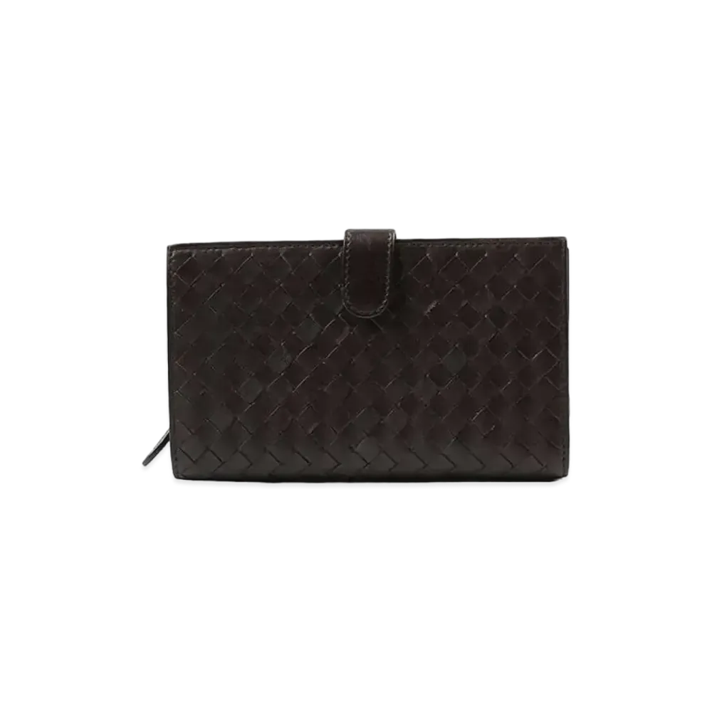 Bottega Veneta Intrecciato Lambskin Medium Bi-fold Zip Wallet "Ebano"