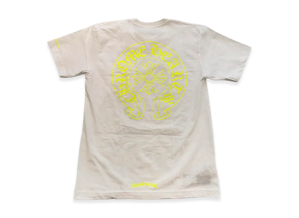 クロムハーツ ネオンイエロー ホースシュー ショートスリーブ Tシャツ ホワイト クロムハーツ ネオンイエロー ホースシュー ショートスリーブ Tシャツ