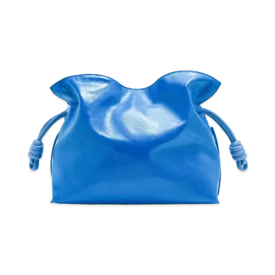 LOEWE Flamenco Clutch In Crackle Patent "Royal Blue"