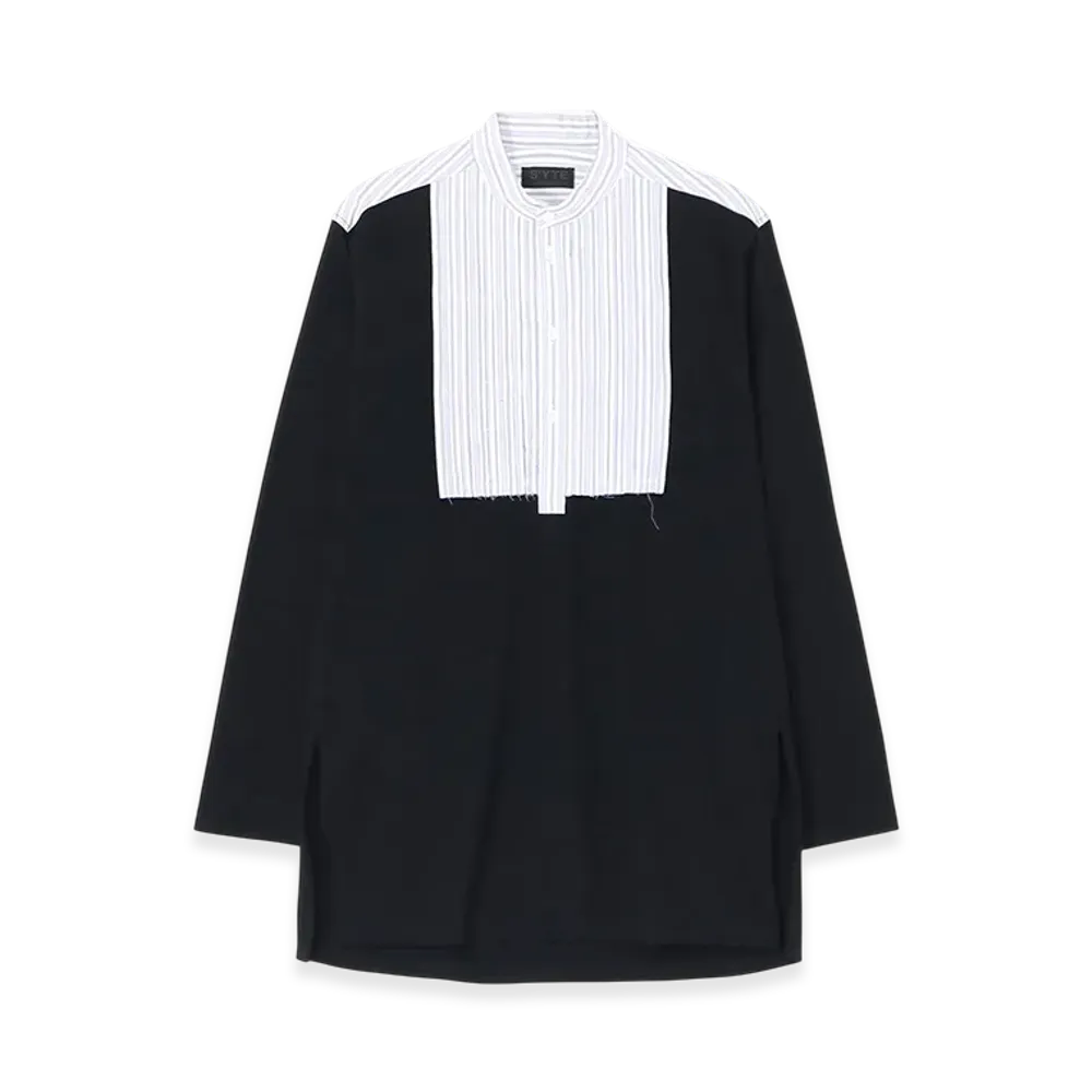 S'YTE 40/2 Cotton Jersey Striped Fabric Chest Pin Tucked Shirt "Black"