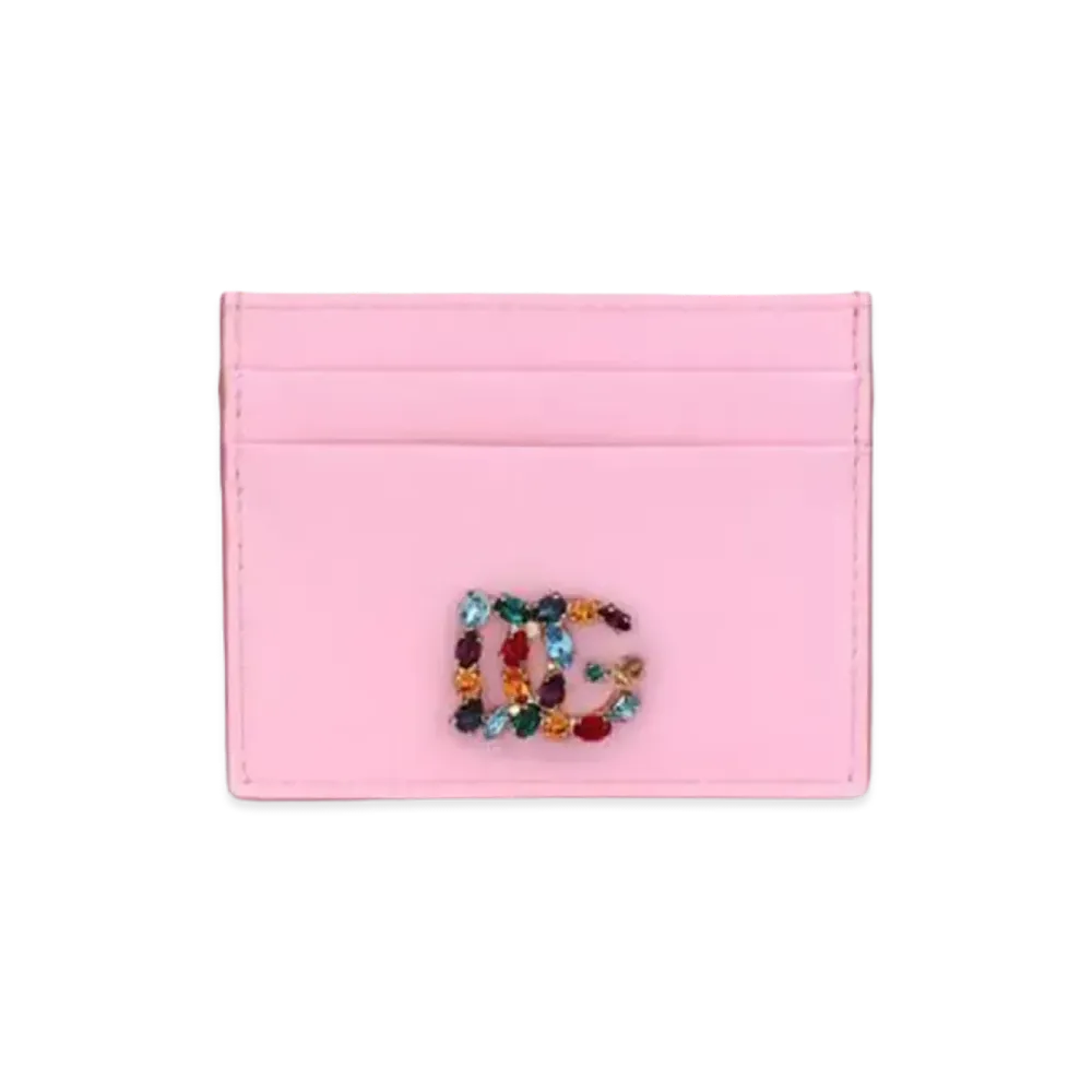 Dolce&Gabbana Card Case Calfskin DG Rhinestone "Pink"