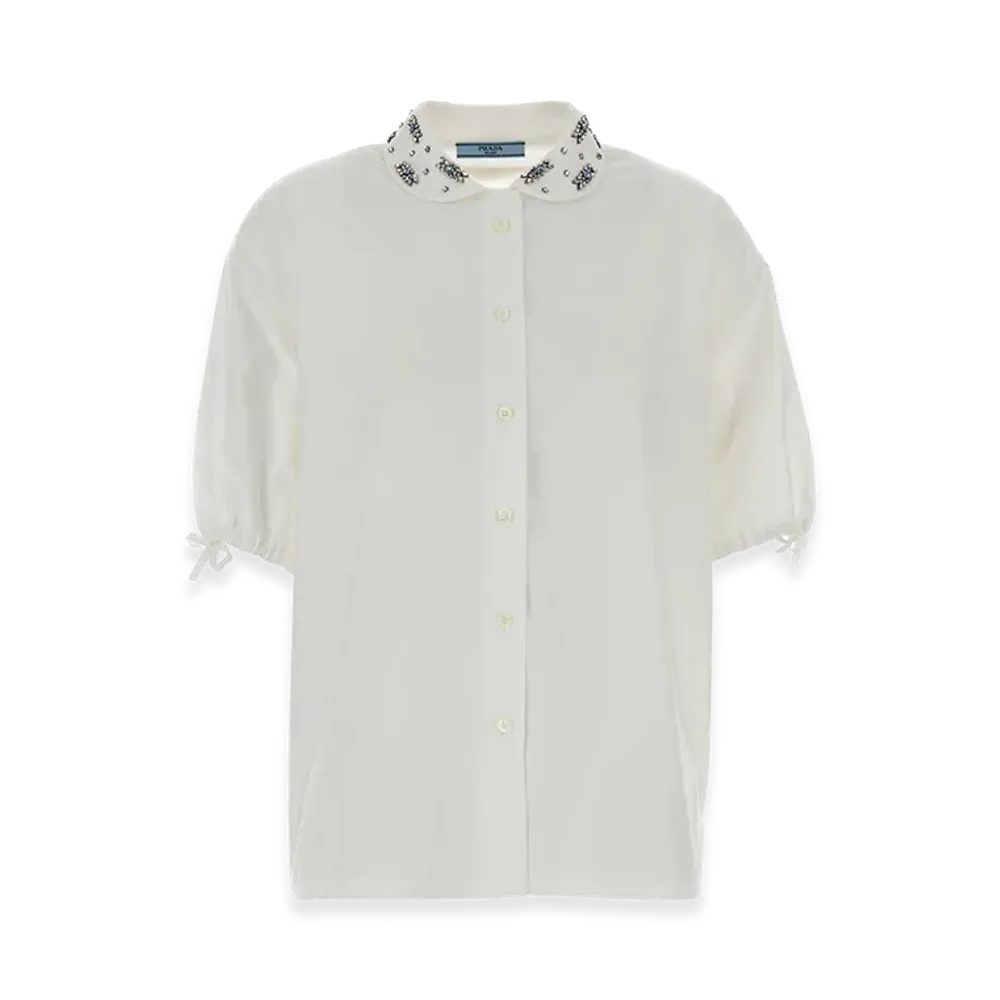 PRADA Women's Poplin Short Sleeve Shirt "White"