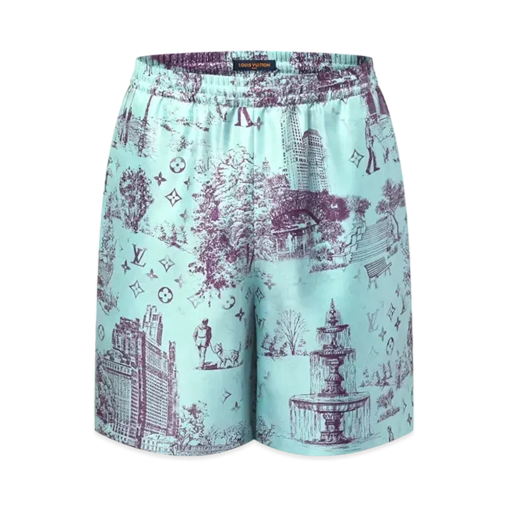 Louis Vuitton Allover Monogram City Walk Printed Silk Shorts "Cameo Blue"