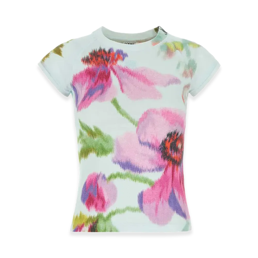 LOEWE Women's Printed Cotton Blend Tee "Light Blue/Multicolor"