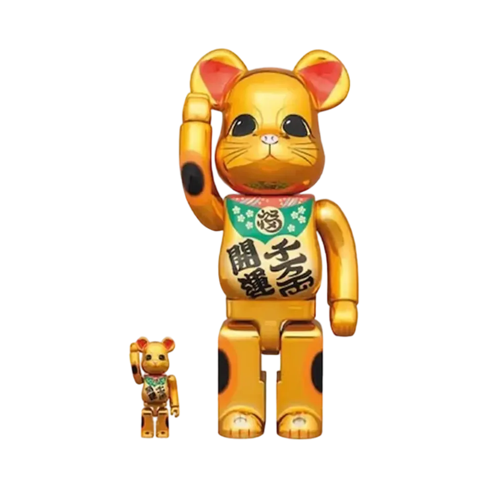 MEDICOM TOY "BEARBRICK" Lucky Cat Good Luck Ten Million Ryo Gold Plated 100% & 400%