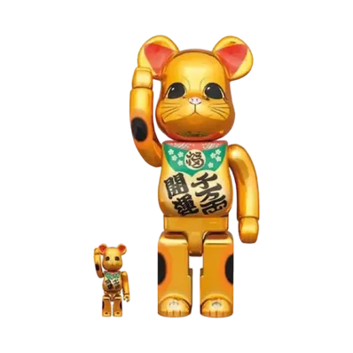 MEDICOM TOY "BEARBRICK" Lucky Cat Good Luck Ten Million Ryo Gold Plated 100% & 400%