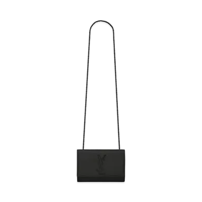 Saint Laurent Kate Small Chain Bag In Grain De Poudre Embossed Leather "Black"