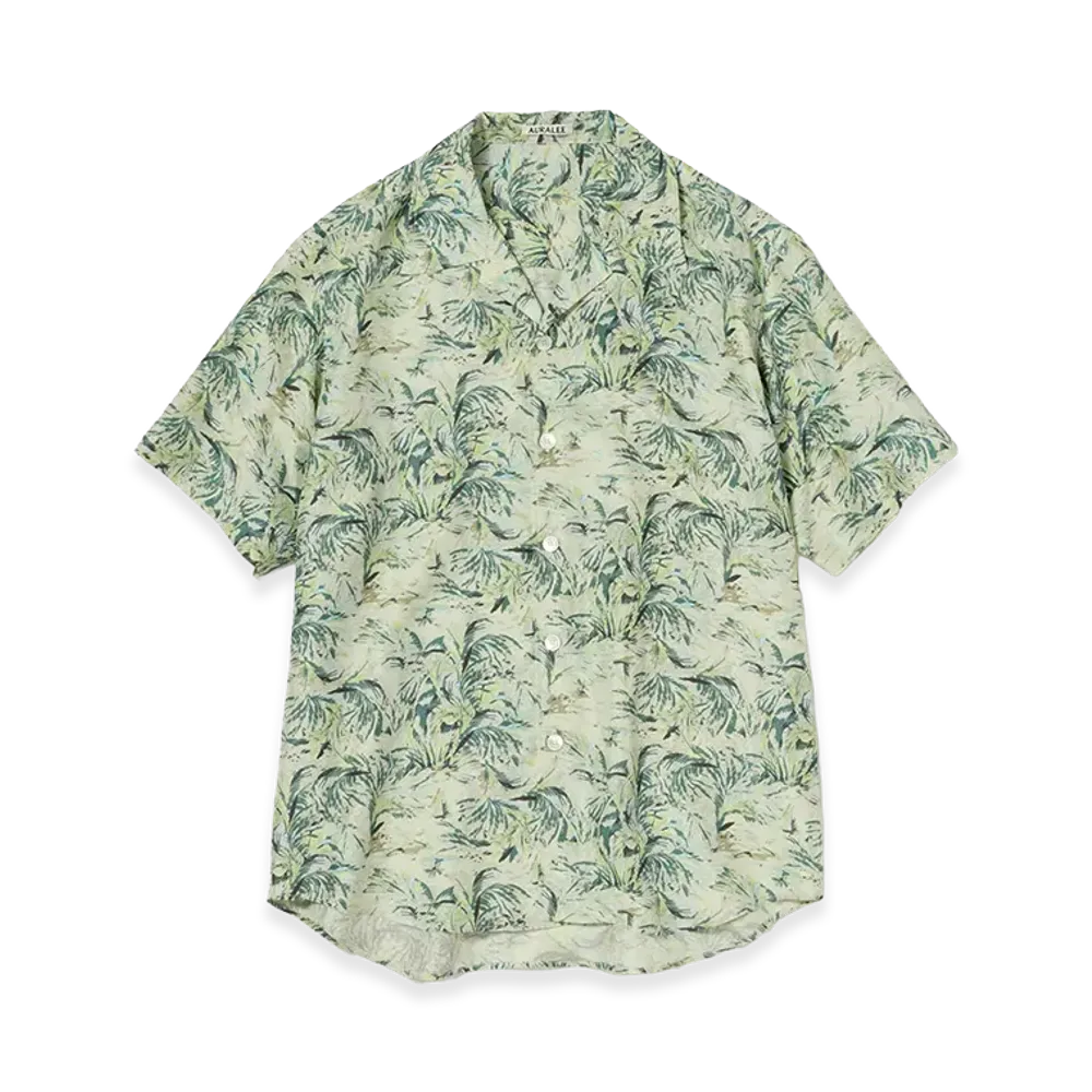 AURALEE Printed Airy Silk Half-Sleeved Shirt "Pale Green"