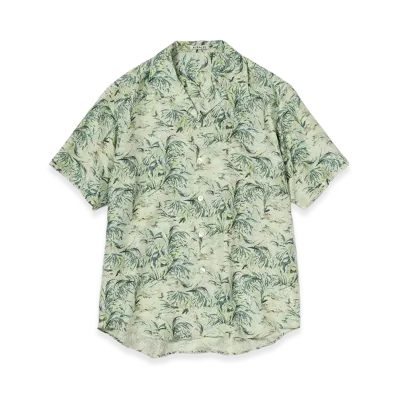 AURALEE Printed Airy Silk Half-Sleeved Shirt "Pale Green"
