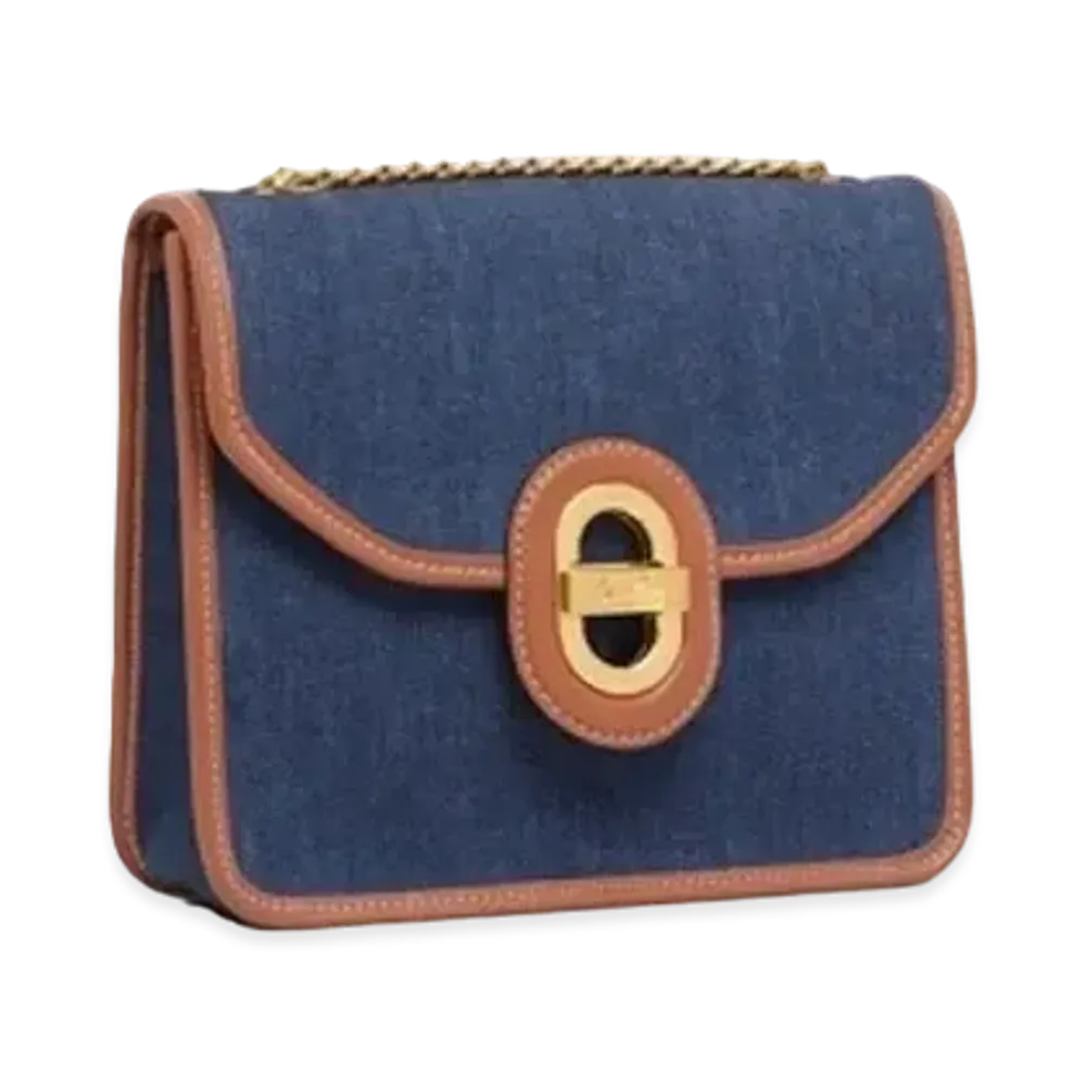 CELINE Clutch Sulky in Denim and Calfskin "Navy/Tan"