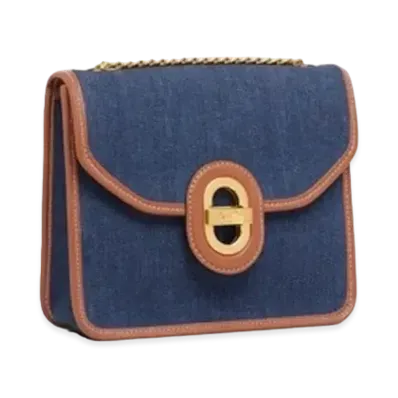 CELINE Clutch Sulky in Denim and Calfskin "Navy/Tan"