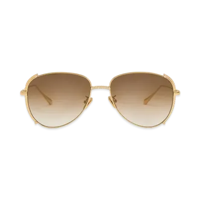 CHARLES & KEITH Gem-Embedded Wire-Frame Aviator Sunglasses "Gold"