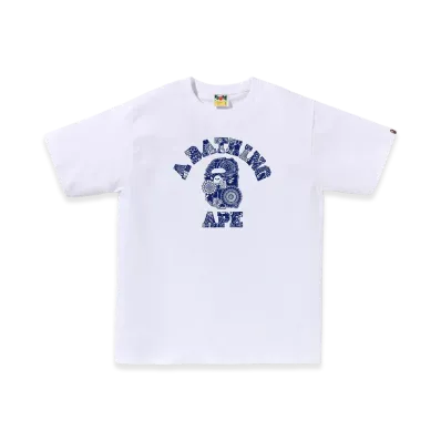 A BATHING APE Japanese Indigo Art Camo College Tee "White/Navy"