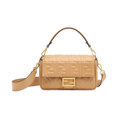 FENDI Baguette Leather and Elaphe Boston Bag "Brown"