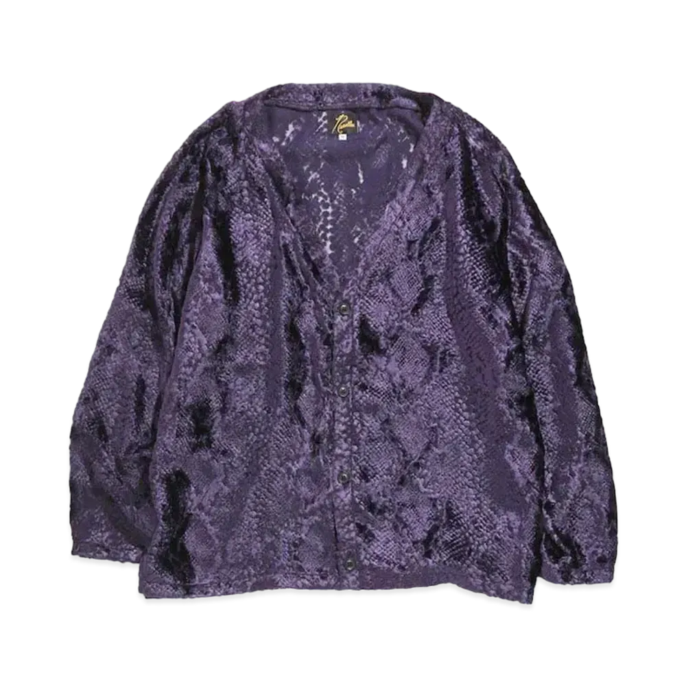 Needles V NECK CARDIGAN - BURNOUT VELVET "Purple"