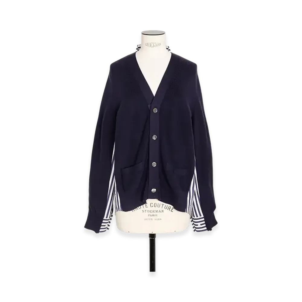 sacai Cotton Knit x Cotton Poplin Cardigan "Navy/Navy Stripe"