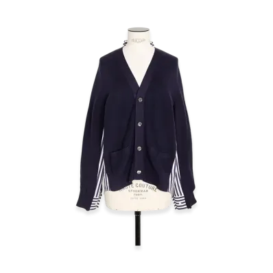 sacai Cotton Knit x Cotton Poplin Cardigan "Navy/Navy Stripe"