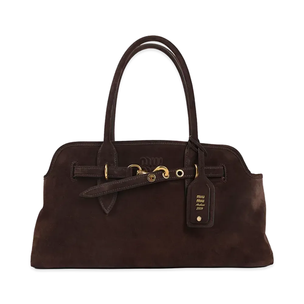 MIU MIU Women's Suede Aventure Shoulder Bag "Brown"