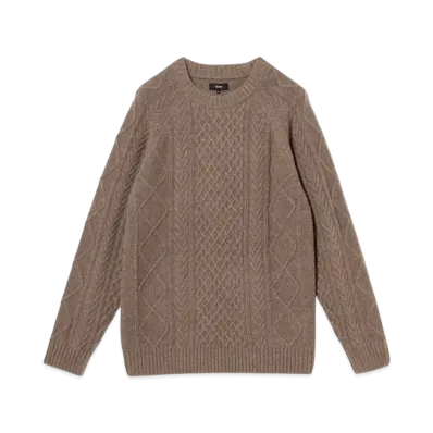 BEAMS 5 Gauge Lambswool Cable Knit "Beige"